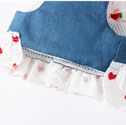 Denim Strawberry Suspender Pet Dress for Cats & Small Dogs