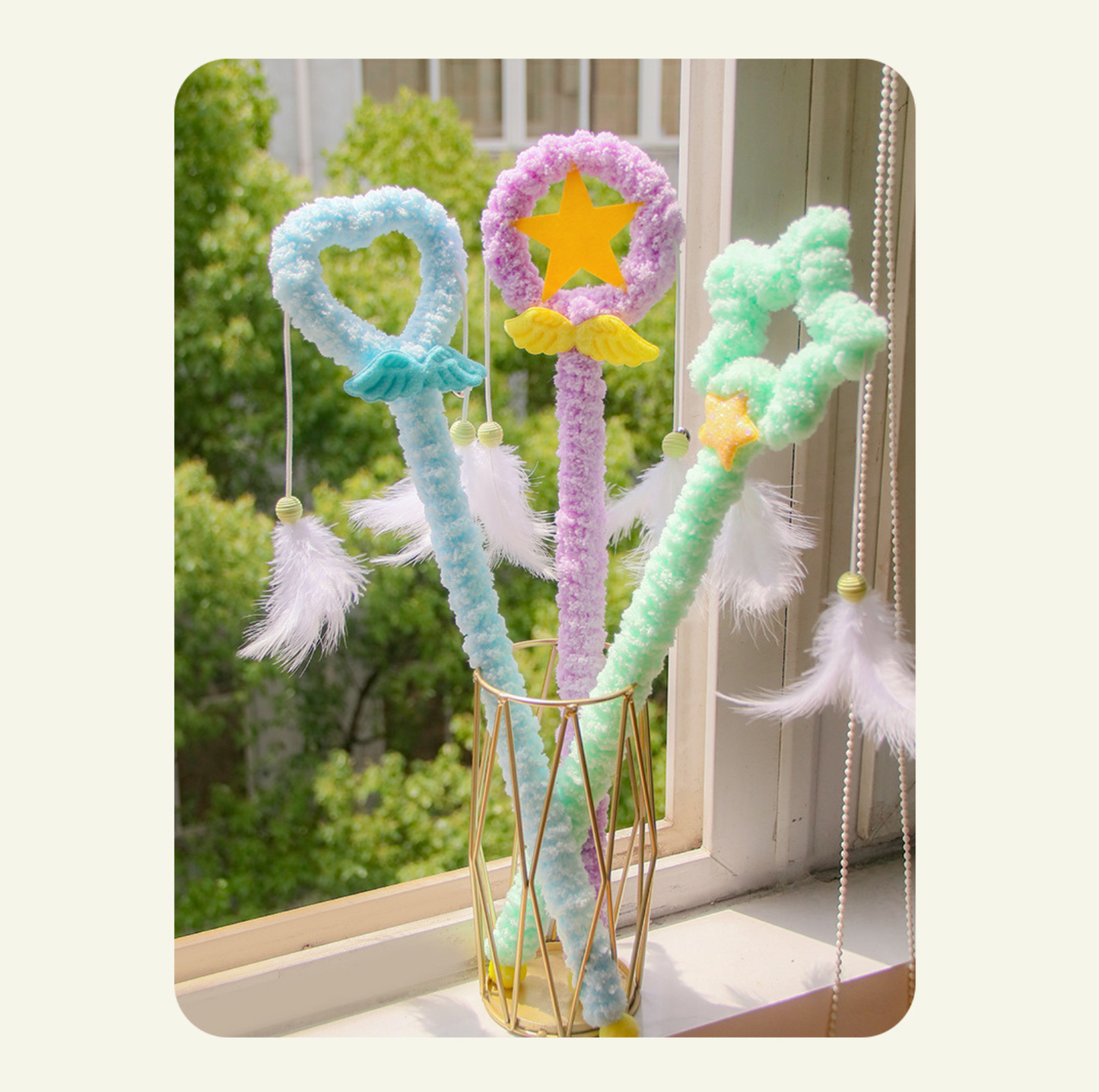 Magic Wand Plush Cat Teaser Toy with Feathers & Bells