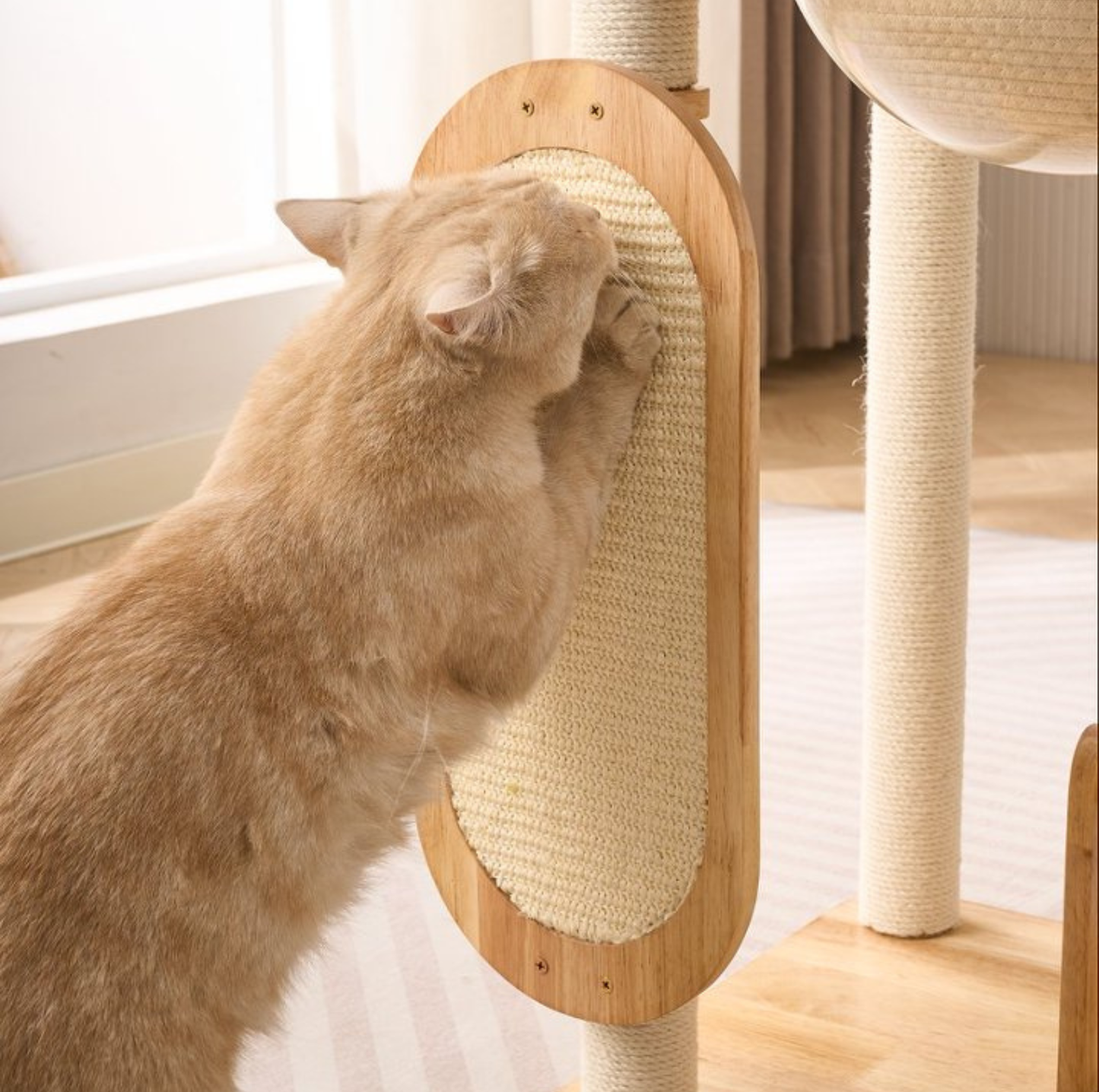 Wooden Cat Tree with Vertical Sisal Scratching Board & Play Features