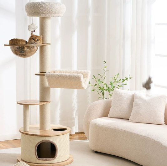 Solid Wood Capsule Multi-Level Cat Tree – 163cm