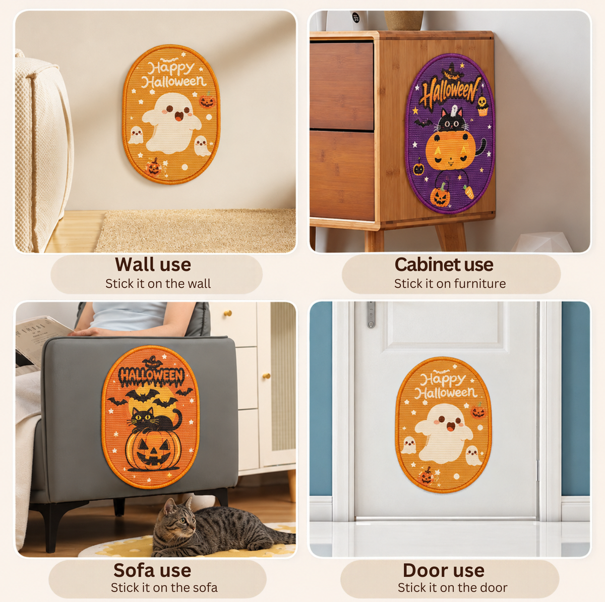 Halloween Self-Adhesive Sisal Cat Scratcher Mat
