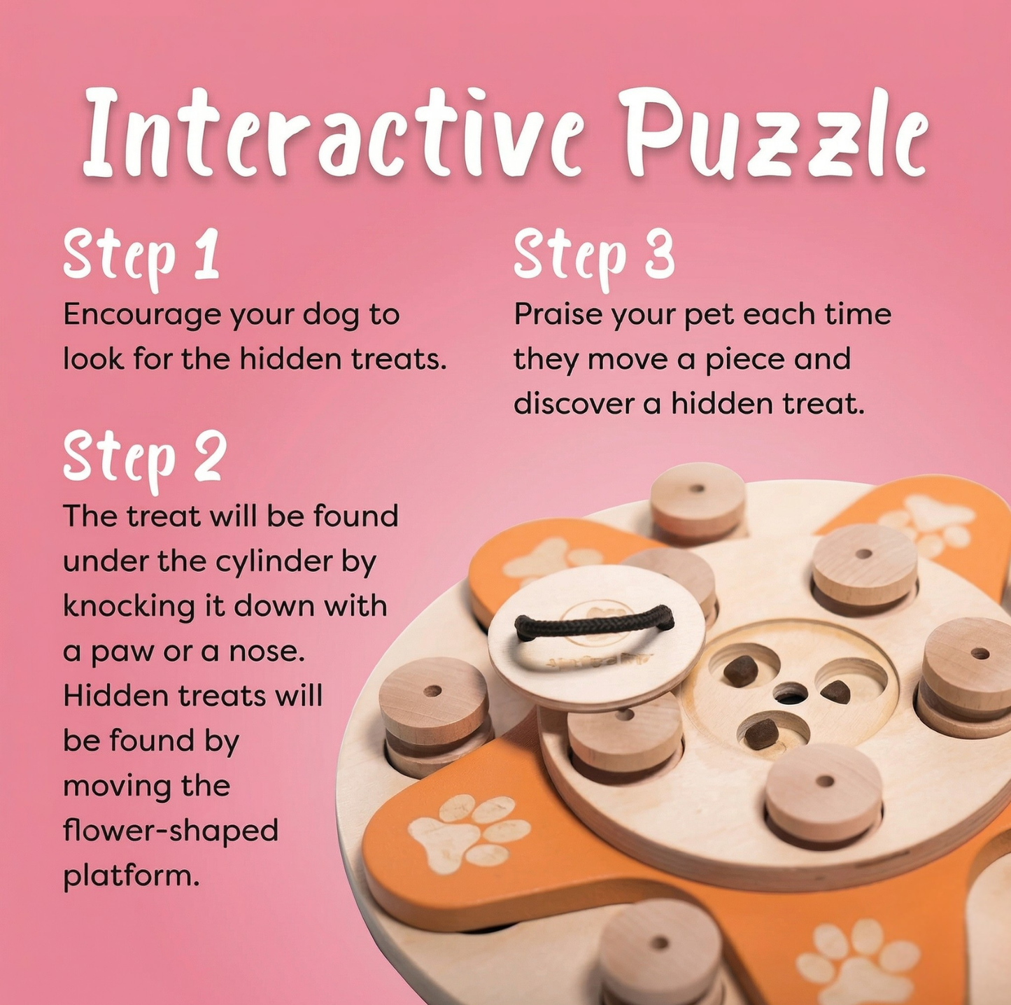 Interactive Wooden Dog Puzzle Toy – Flower Shape Slow Feeder & Treat Game