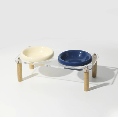 Pop Colour Ceramic Pet Bowl with Elevated Acrylic or Wooden Stand