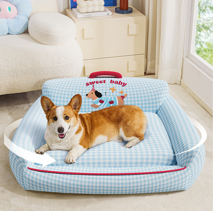 Gingham Sofa-Style Pet Bed – Soft, Supportive & All-Season Comfort
