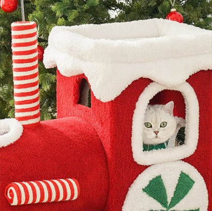 ZeZe Christmas Train Cat Tree: Holiday-Themed Climbing Frame & Toy for Cats