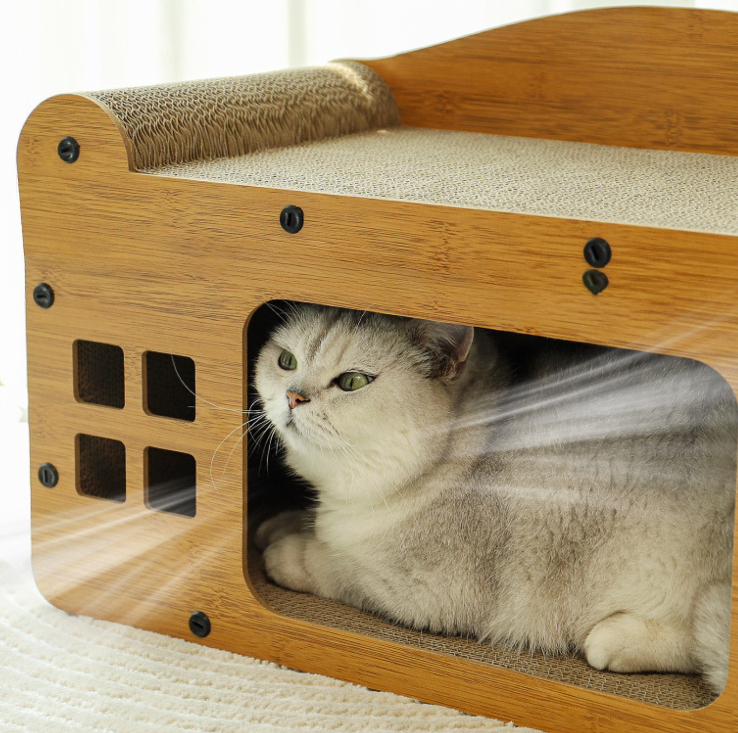 Split Double-Level Corrugated Cardboard Cat Scratcher House