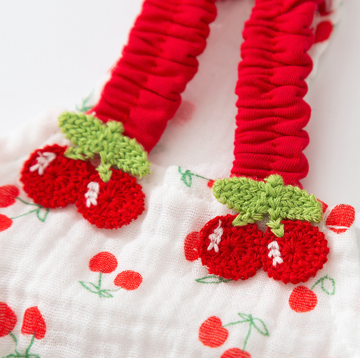 Cherry Suspender Pet Dress with D-Ring for Cats & Small Dogs