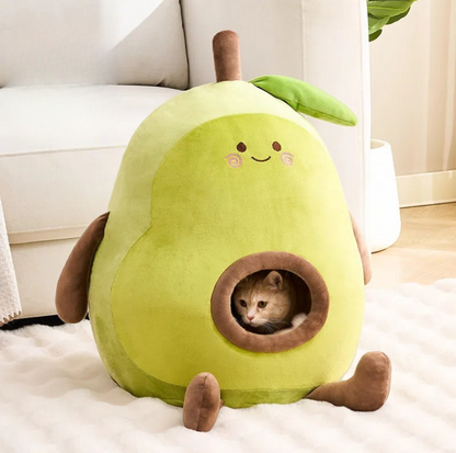 Cartoon Plush Cat Cave – Capybara & Avocado-Inspired Soft Pet Bed Hideaway