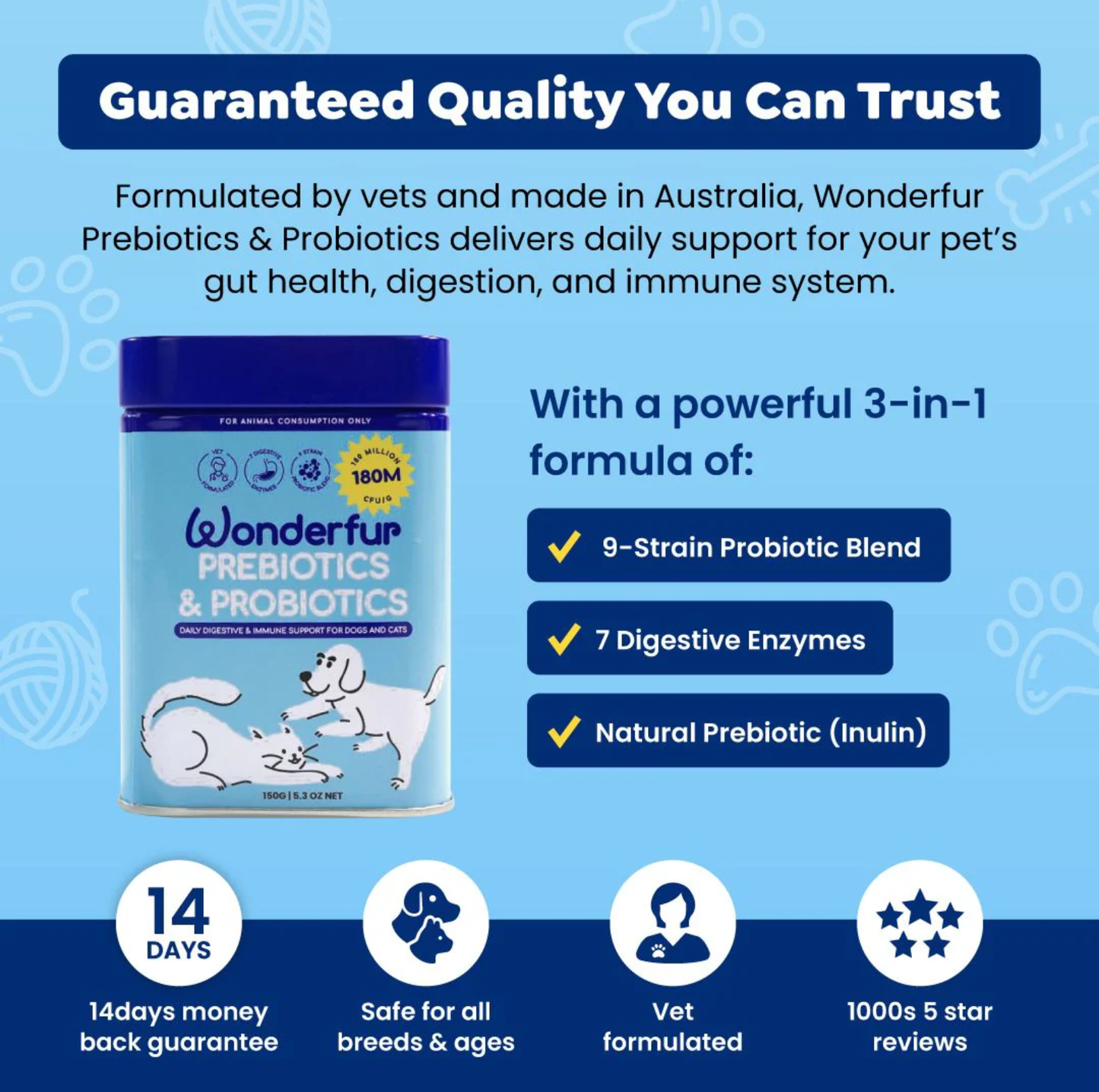 Wonderfur Prebiotics & Probiotics for dogs and cats 150g