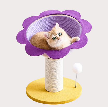 Sunflower Cat Scratching Tree with Cozy Hand-Woven Bed & Sisal Post