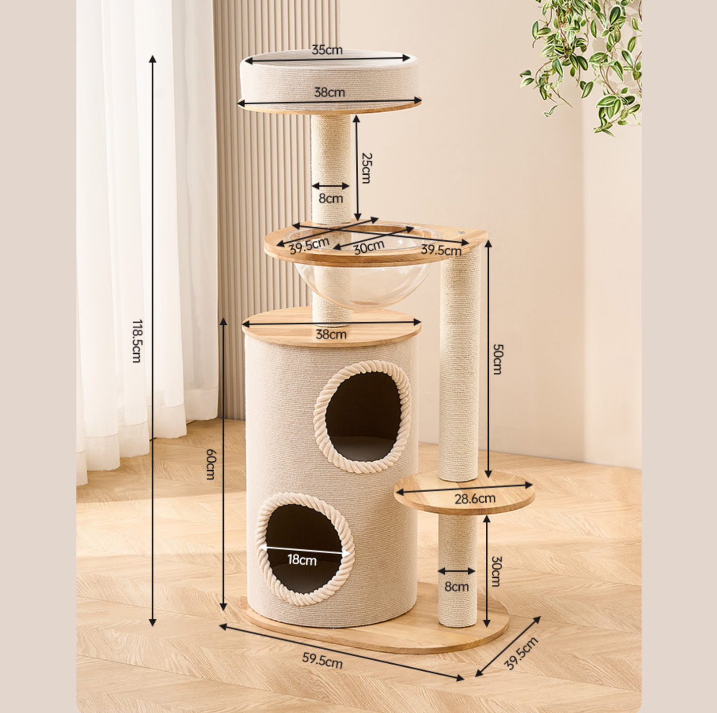 Solid Wood Multi-Level Cat Tree with Condo