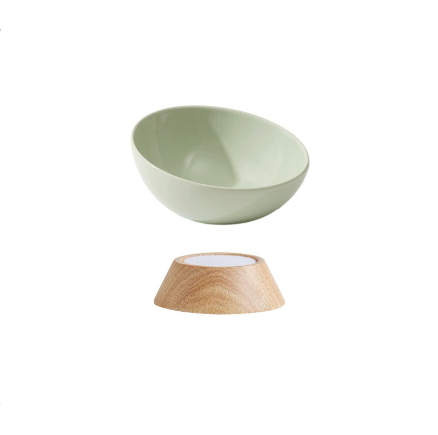 Elevated Round Ceramic Pet Bowl with Oak Base