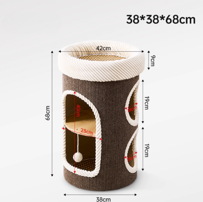 Marie Castle 3-Level Cat Tower & Bed– Multi-Tier Hideaway with Scratch-Resistant Fabric