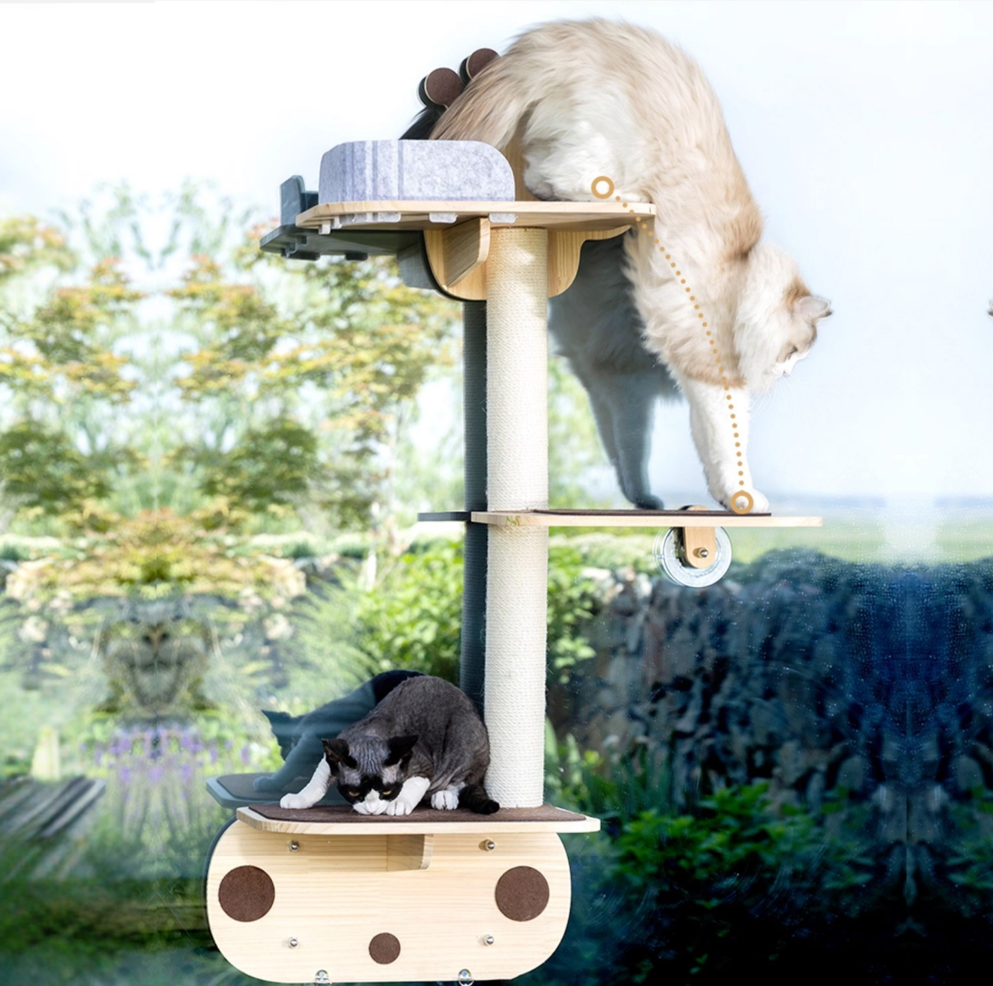 Giraffe-Themed Window/Tile-Mounted Cat Tree with Suction Cups