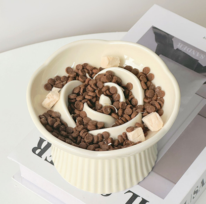 Rose-Styled Elevated Ceramic Pet Slow Feeder