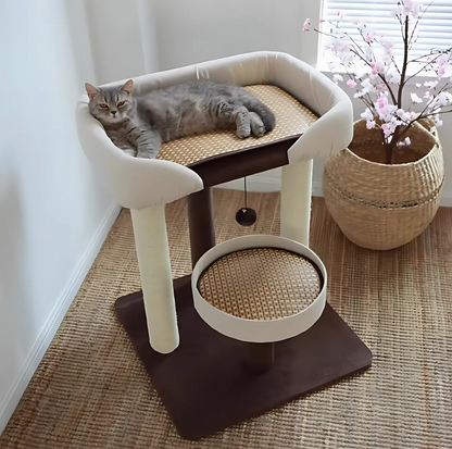 Japanese-Style Double-Level Cat Tree Cat Sofa - 90901B, Perfect for Window-Side Lounging