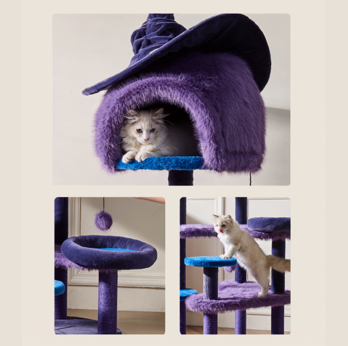 Halloween Witch Hat Cat Tree with Condo