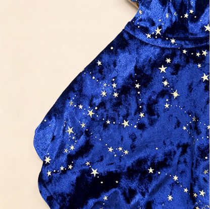 Starry Velvet Hooded Pet Cape with Gold Bow