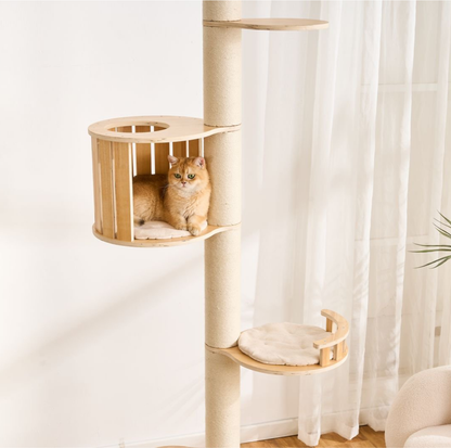 Adjustable Ceiling-Mounted Wooden Cat Tree - V02 (250-300cm)