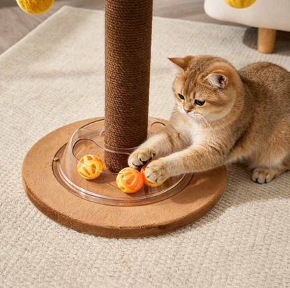 Plush Character Cat Scratching Post with Dangling Toys and Track Ball