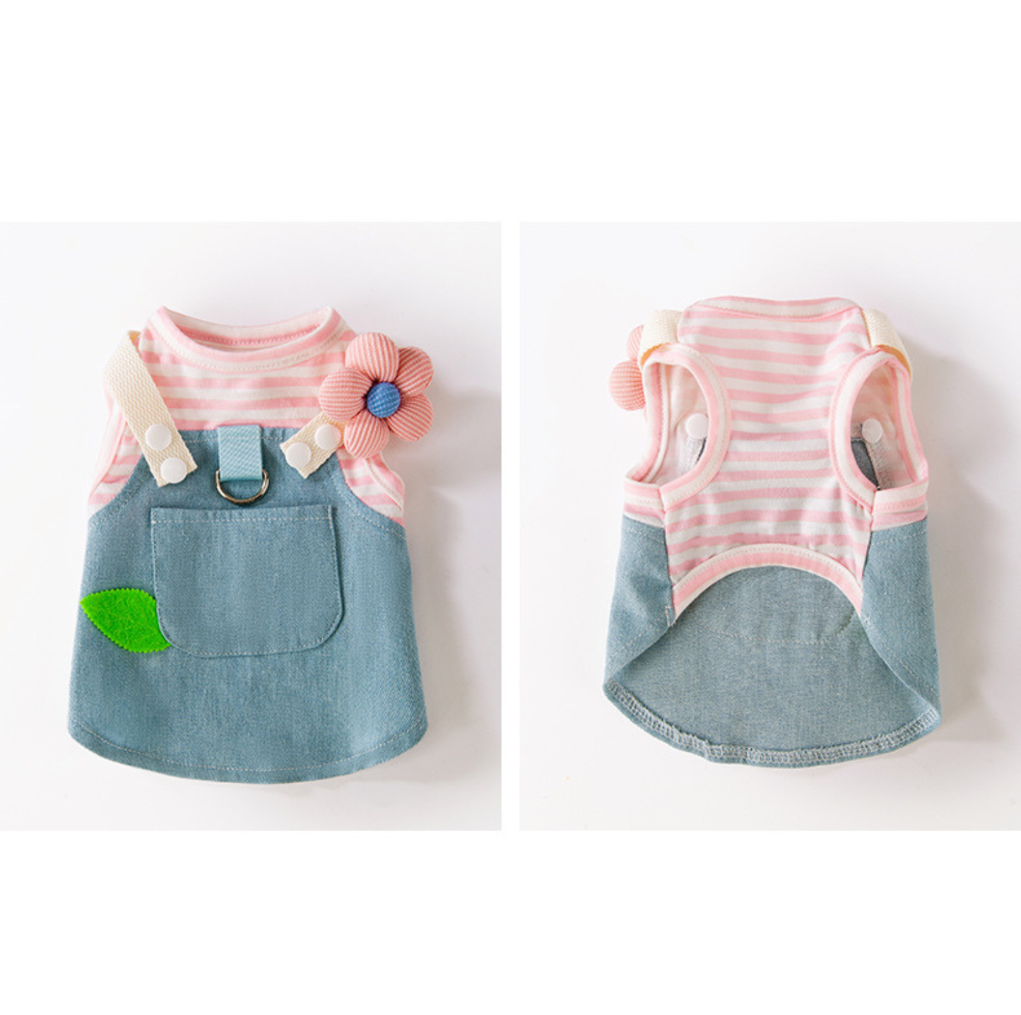 Denim Patchwork Pet Dress with D-Ring for Cats & Small Dogs