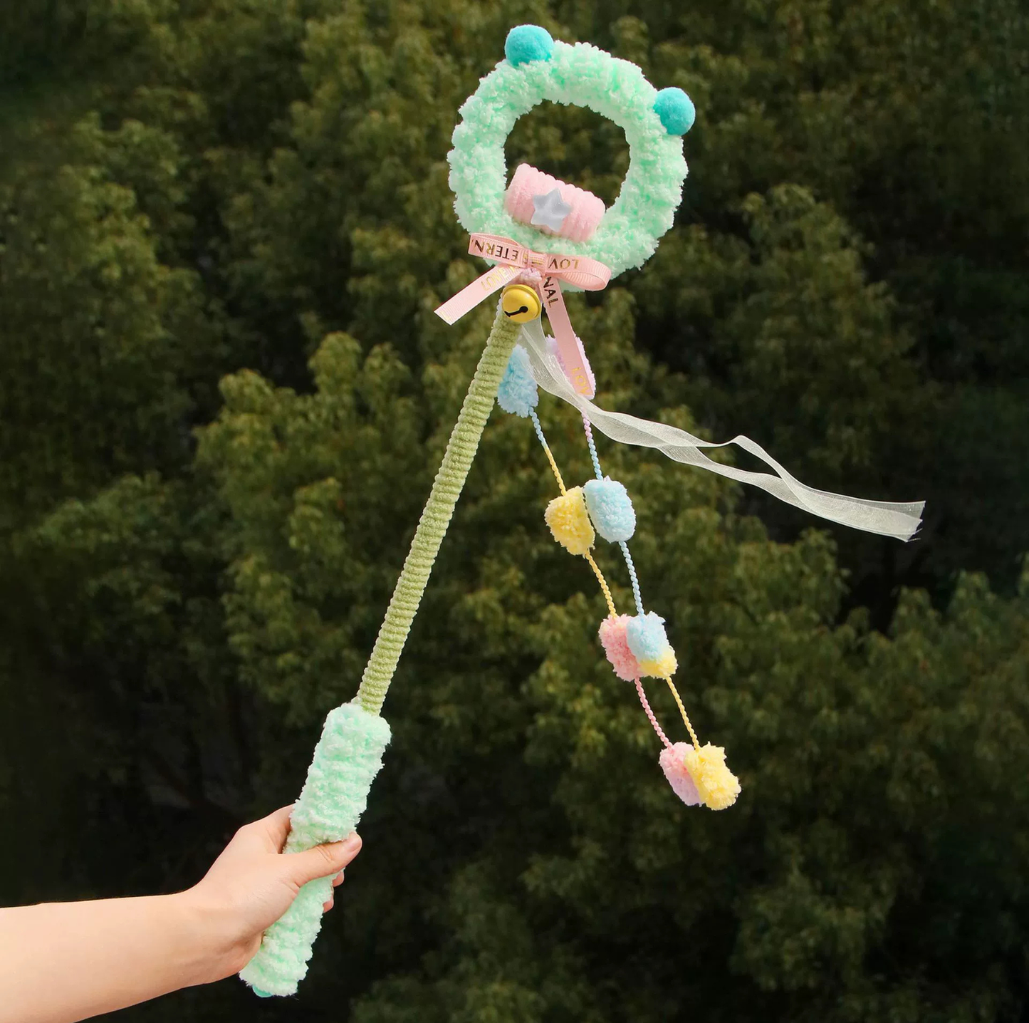 Fluffy Sound Cat Teaser Wand with Bell