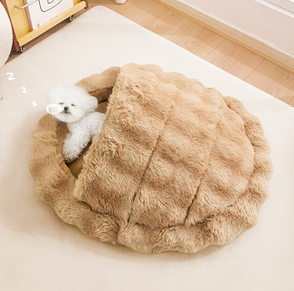Plush Shell Enclosed Pet Bed with Removable Cushion