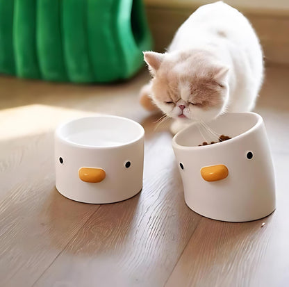 PURROOM Little Chicken Flat Ceramic Cat Bowls and Dog Bowls