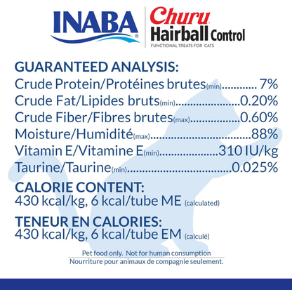 INABA Churu Hairball Control Chicken Recipe Cat Treats – 4 x 14g