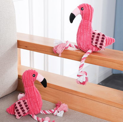 Squeaky Flamingo Plush Dog Toy with Rope Legs