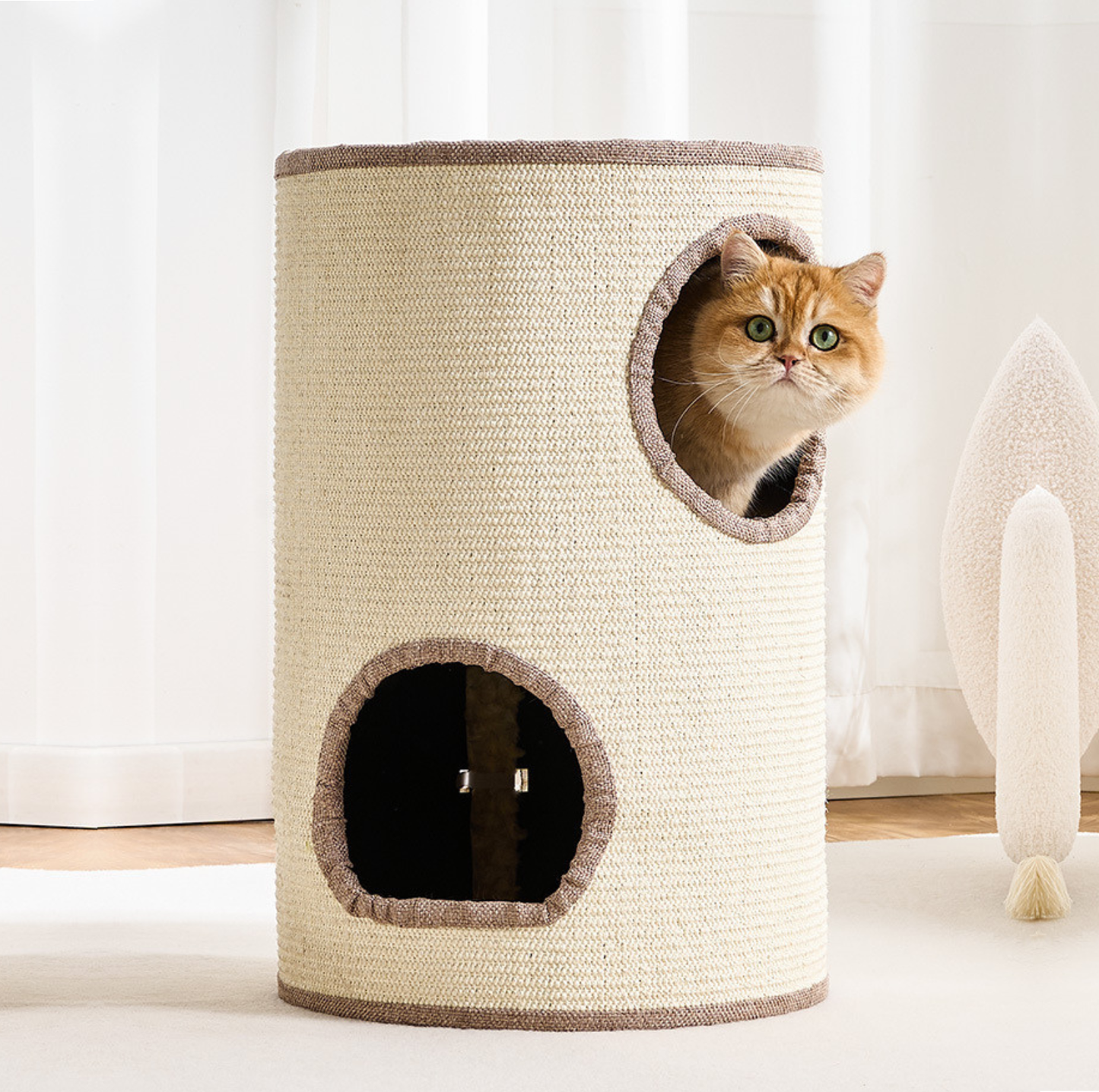 Dual-Level Full Sisal Cat Condo Tower with Top Lounge