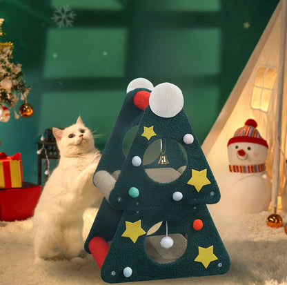 Christmas Tree Cat Scratching Post with Interactive Toys