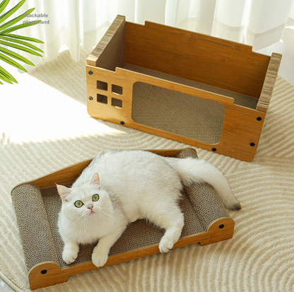 Split Double-Level Corrugated Cardboard Cat Scratcher House