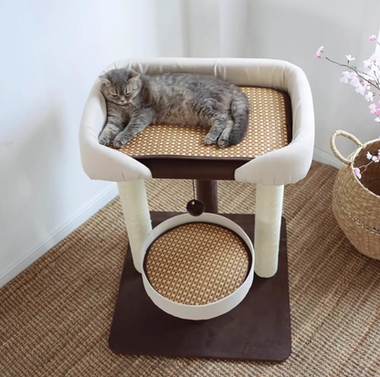 Japanese-Style Double-Level Cat Tree Cat Sofa - 90901B, Perfect for Window-Side Lounging