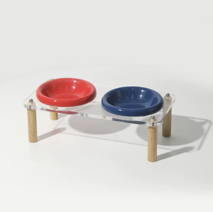 Pop Colour Ceramic Pet Bowl with Elevated Acrylic or Wooden Stand