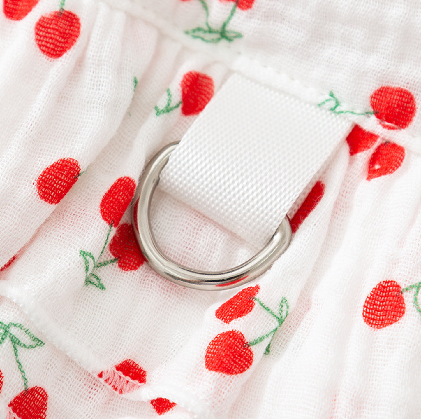 Cherry Suspender Pet Dress with D-Ring for Cats & Small Dogs