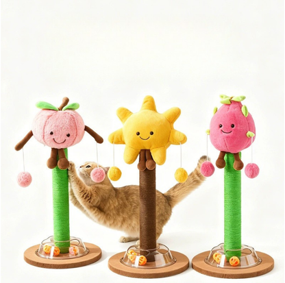 Plush Character Cat Scratching Post with Dangling Toys and Track Ball