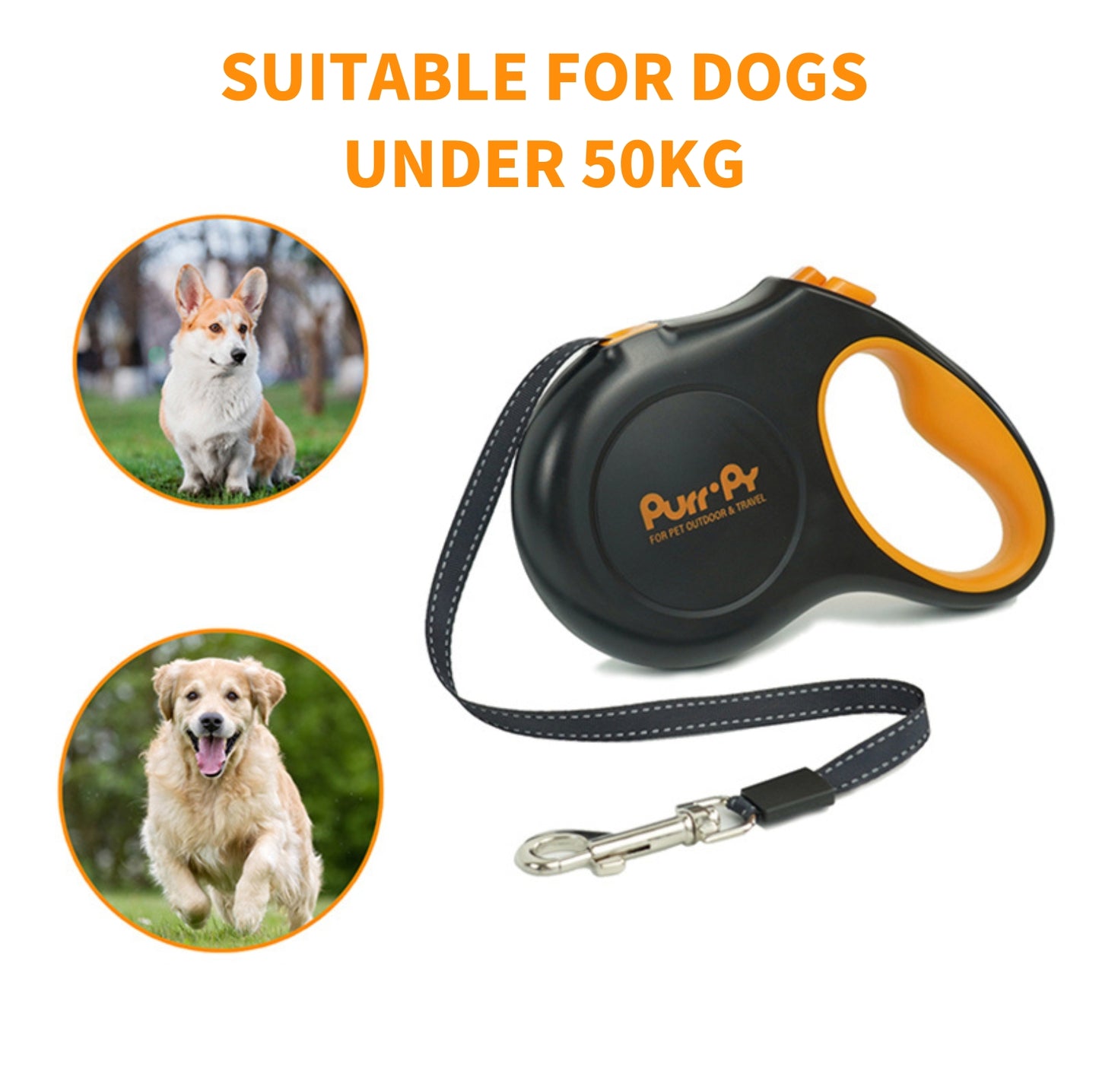 Purrpy Retractable Dog Leash - Reflective and Durable