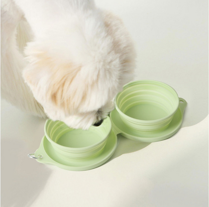 Silicone Foldable Double Pet Feeding Bowl - Portable & Travel-Friendly