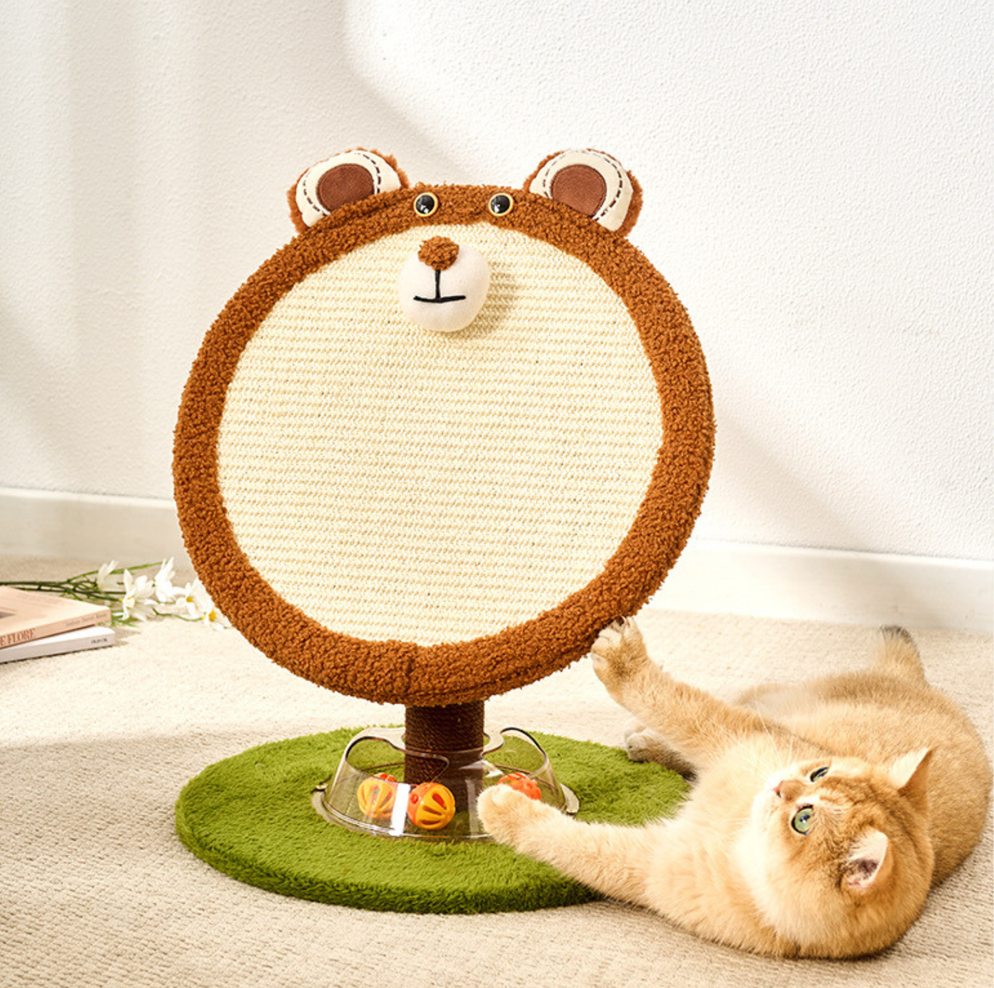 Bunny & Bear Round Sisal Cat Scratcher with Track Ball