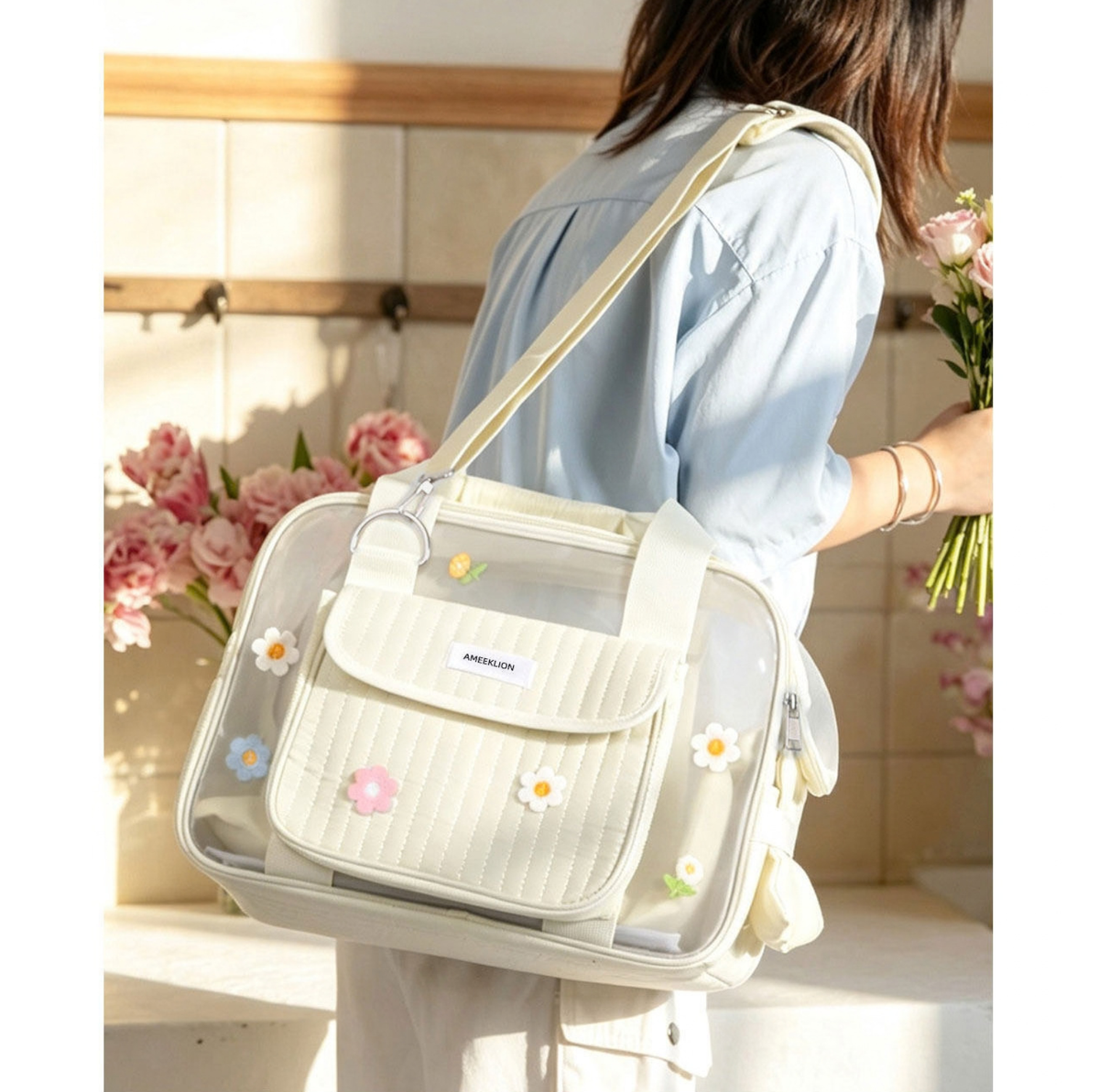 Knitted Flower Mesh Pet Carrier Bag With Shoulder Strap – Up to 6 kg