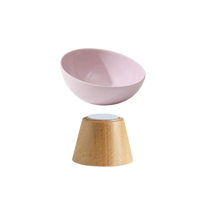 Elevated Round Ceramic Pet Bowl with Oak Base