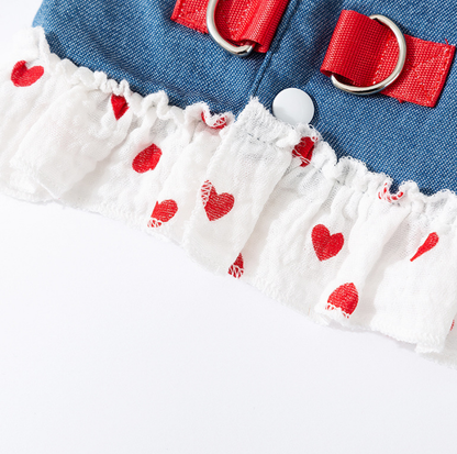 Denim Strawberry Suspender Pet Dress for Cats & Small Dogs