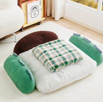 Cute Color-Blocked Plush Pet Sofa Bed