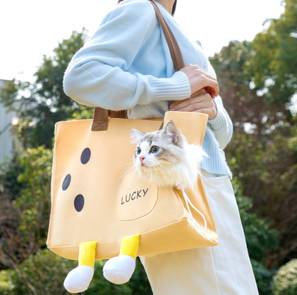 All-Season Pet Travel Tote – Breathable Canvas Carrier for Cats & Small Dogs