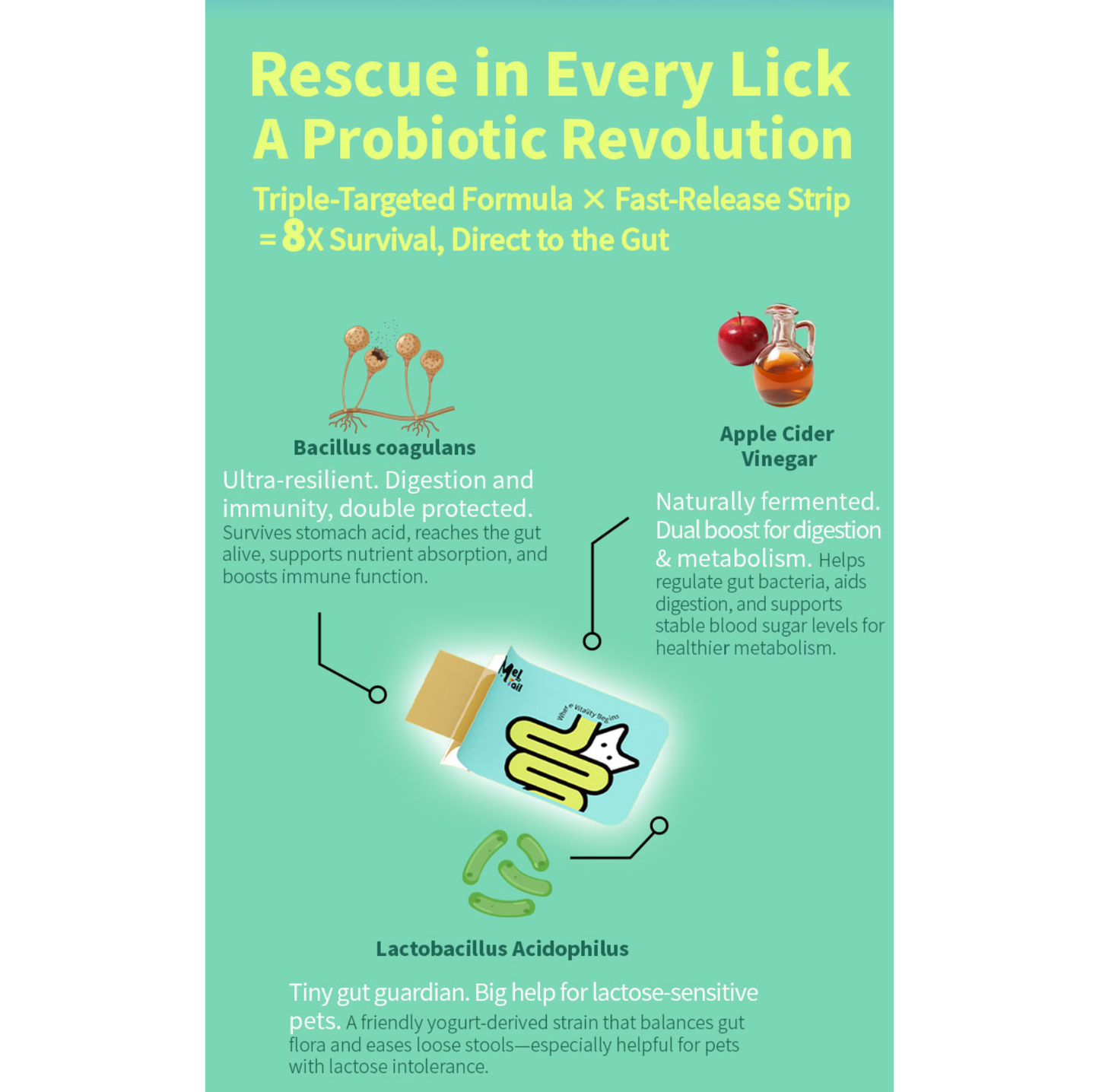 Meltail MeltBalance - Healthy Gut Probiotic Oral Strips for Dogs & Cats