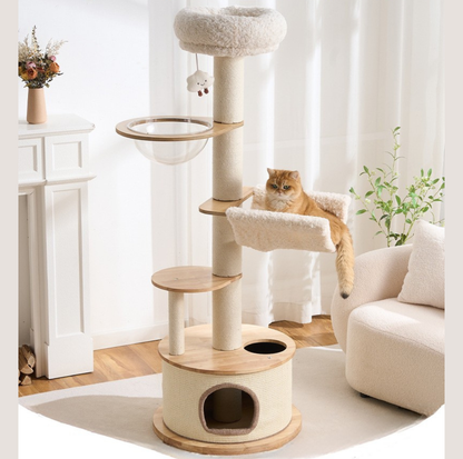 Solid Wood Capsule Multi-Level Cat Tree – 163cm