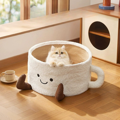 Tea Cup Pet Bed with Cotton Rope Mat