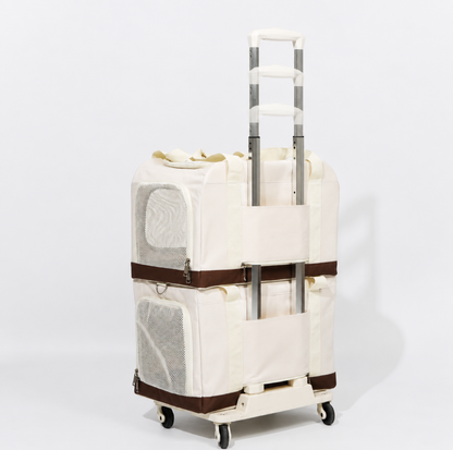 Double-Decker Trolley Pet Carrier Bag with Storage Pockets