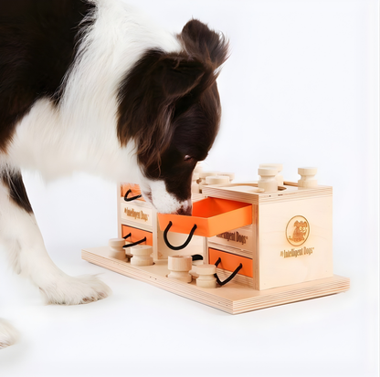 Interactive Wooden Dog Puzzle Toy – Two Towers Multi-Level Treat Game (Advanced Enrichment)
